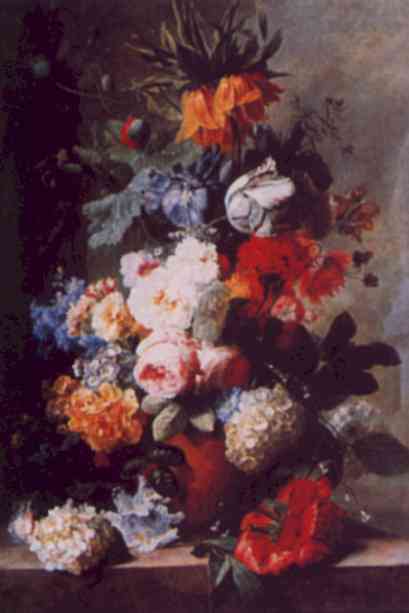 Jan van Huysum Still Life of Flowers in a Vase on a Marble Ledge